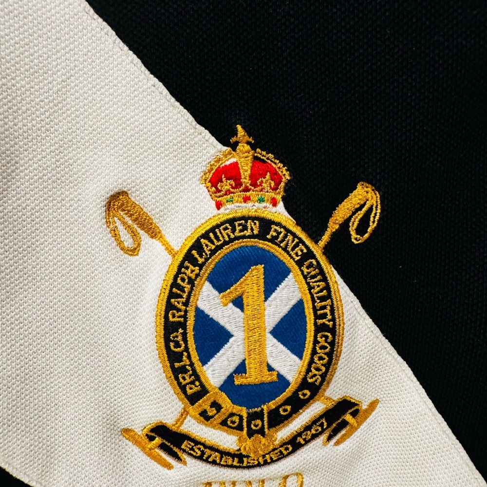 Ralph Lauren Black and White Polo with Gold Embroidered Crest - Size L - Picture 2 of 9